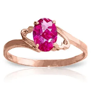 1 Carat 14K Solid Rose Gold Ring Natural Pink Topaz