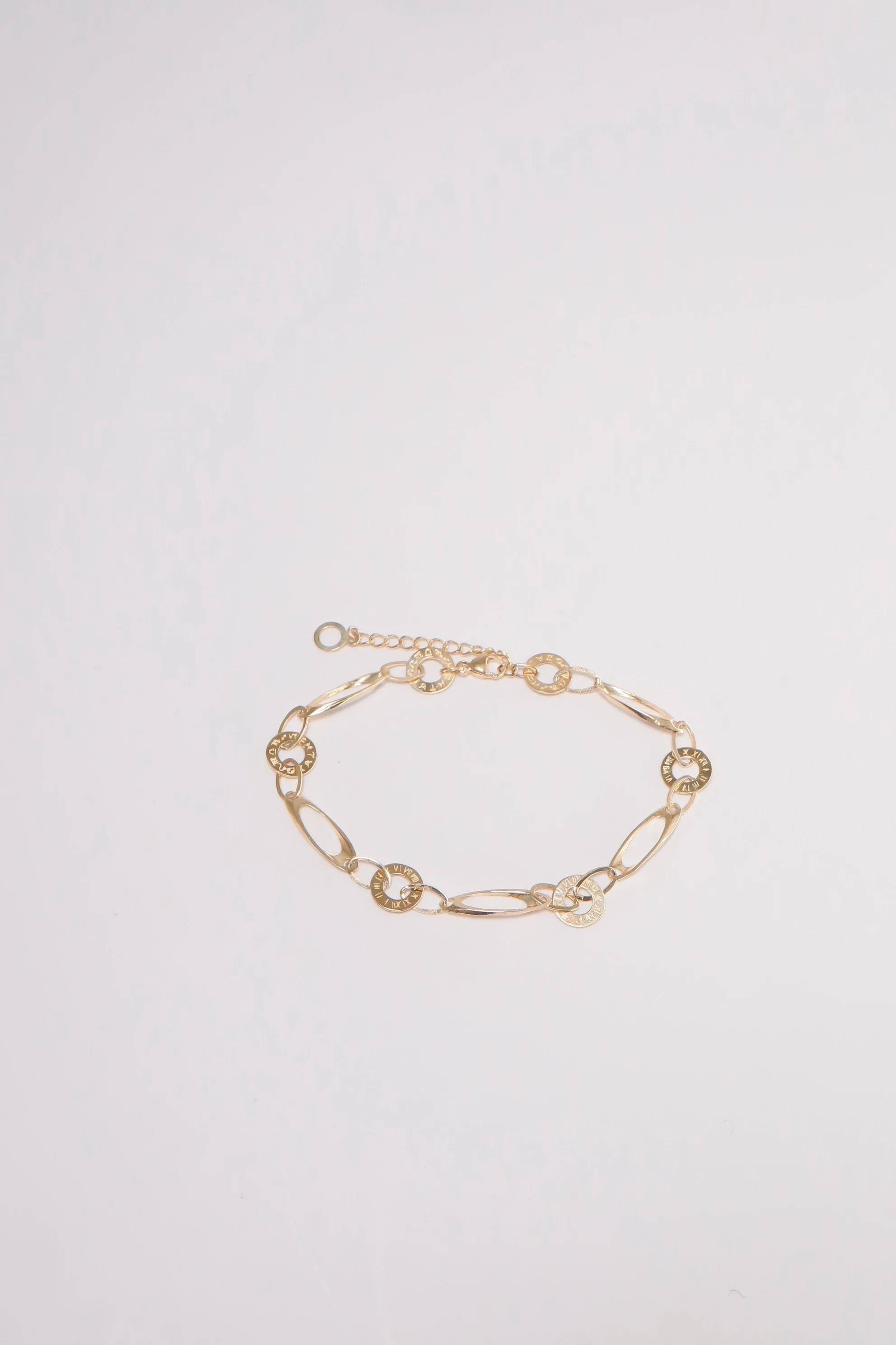 10K Solid Gold Open Disc Cut Chain 1" Extension Bracelet