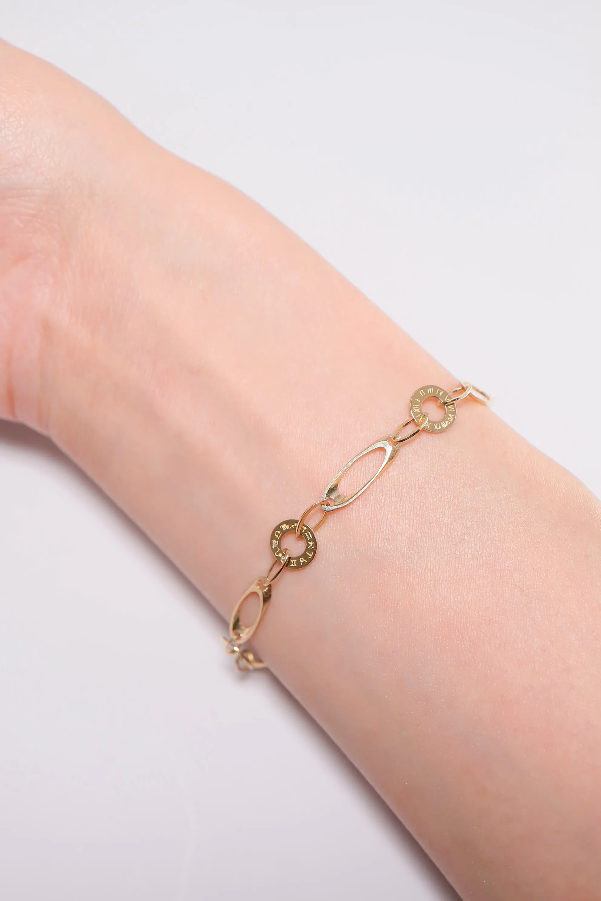 10K Solid Gold Open Disc Cut Chain 1" Extension Bracelet