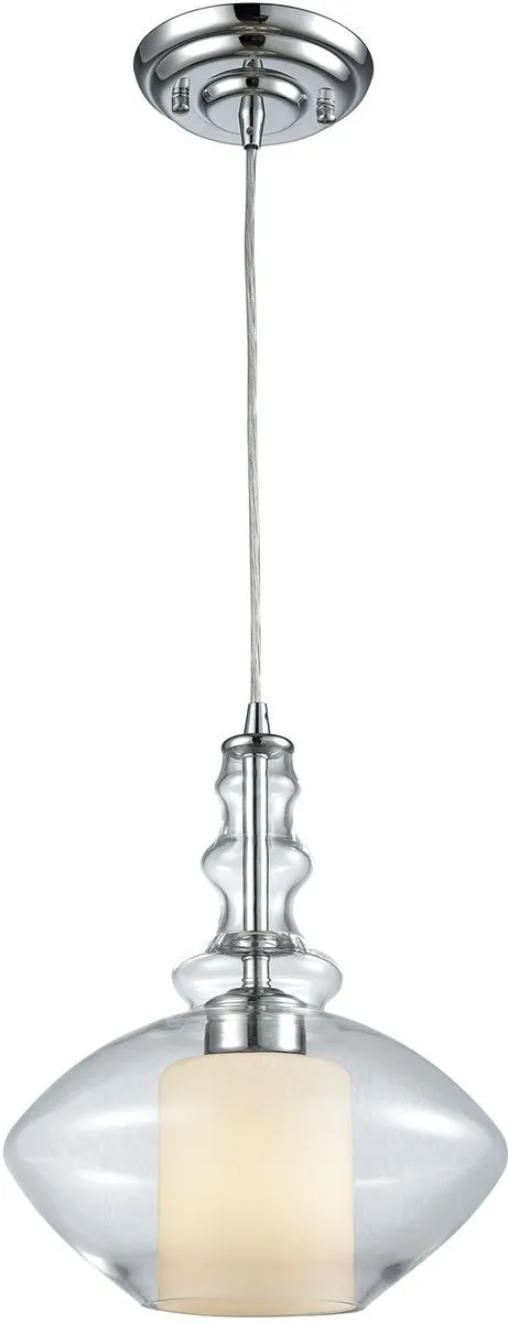 10"W Alora 1-Light Pendant Polished Chrome/Opal White/Clear Glass