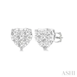 1/3 ctw Heart Shape Lovebright Round Cut Diamond Stud Earring in 14K White Gold