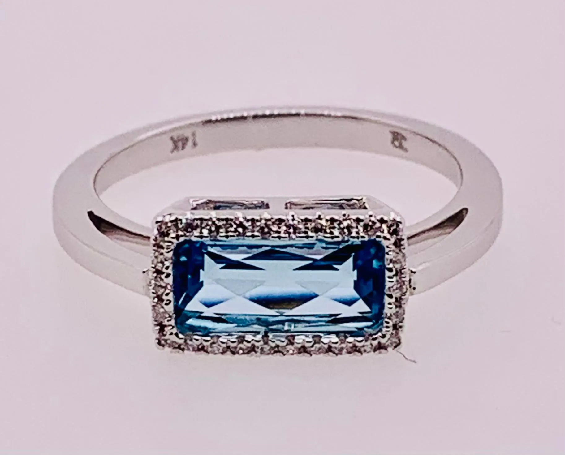 14K Diamond and Blue Topaz Ring