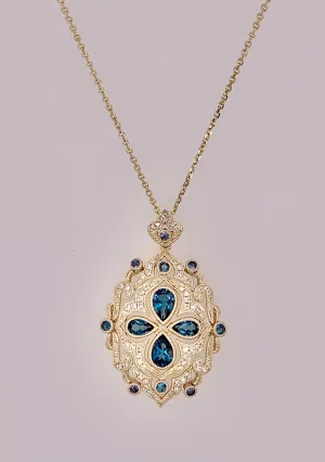 14K London Blue Topaz, Diamond & Blue Sapphire Pendant