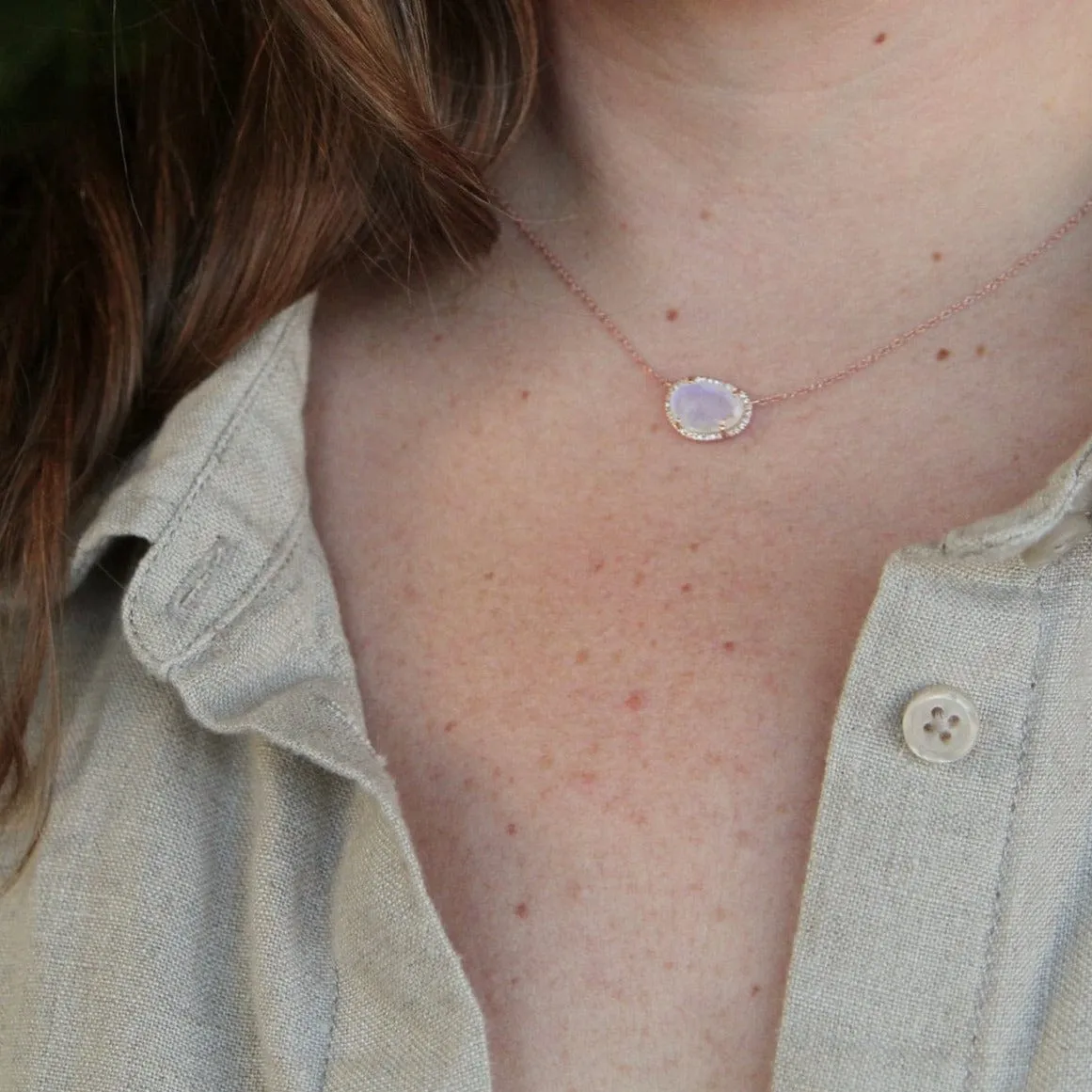 14k Rose Gold Organic Shaped Rainbow Moonstone Necklace