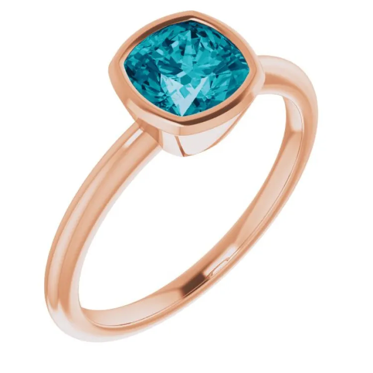 14K Rose Natural London Blue Topaz Ring