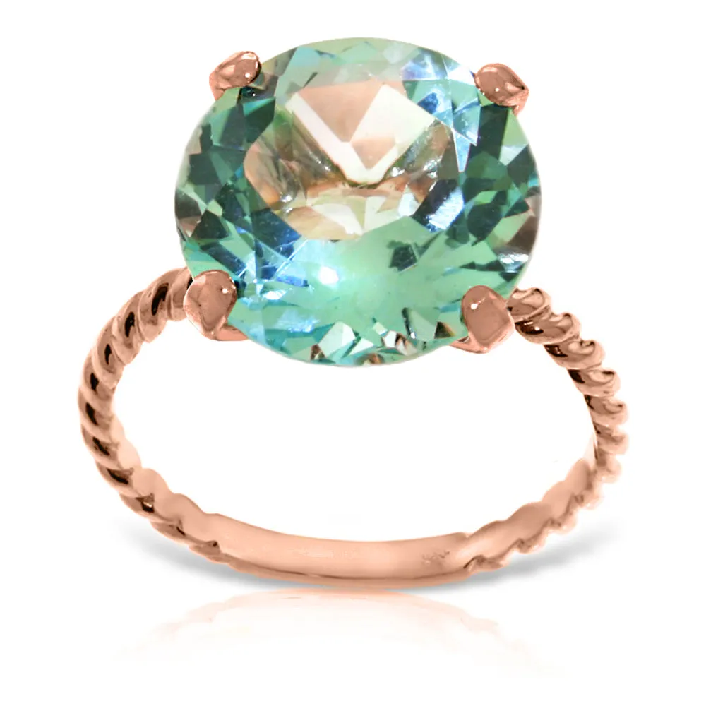 14K Solid Rose Gold Ring Natural 12 mm Round Blue Topaz