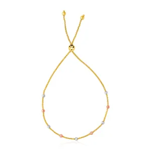 14k Tri-Color Gold Textured Bead Station Lariat Bracelet