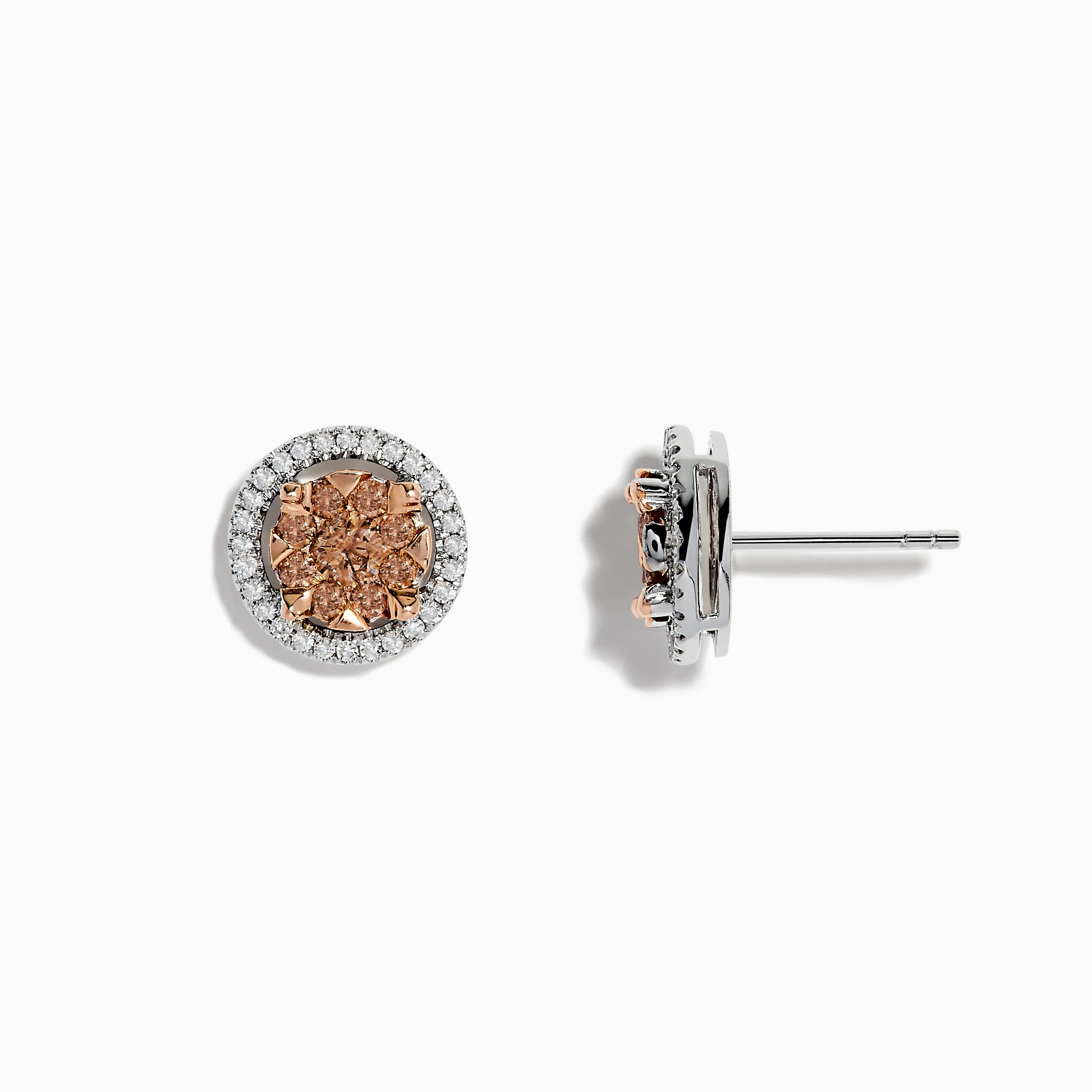 14K Two-Tone Gold Espresso Diamond Stud Earrings