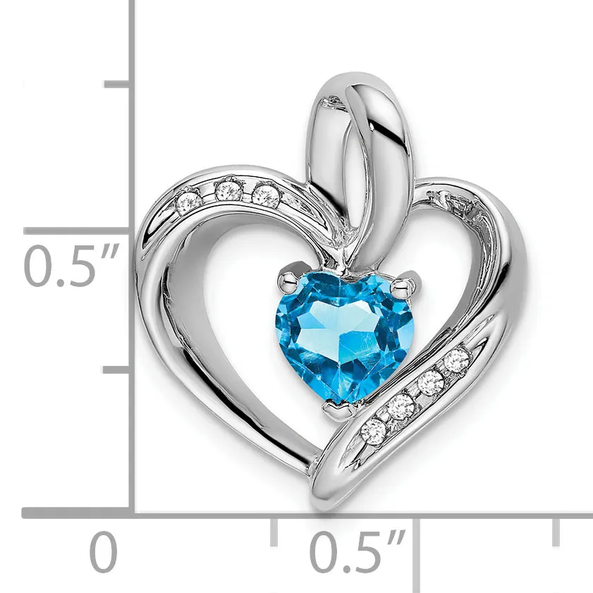 14k White Gold Blue Topaz and Diamond Heart Pendant