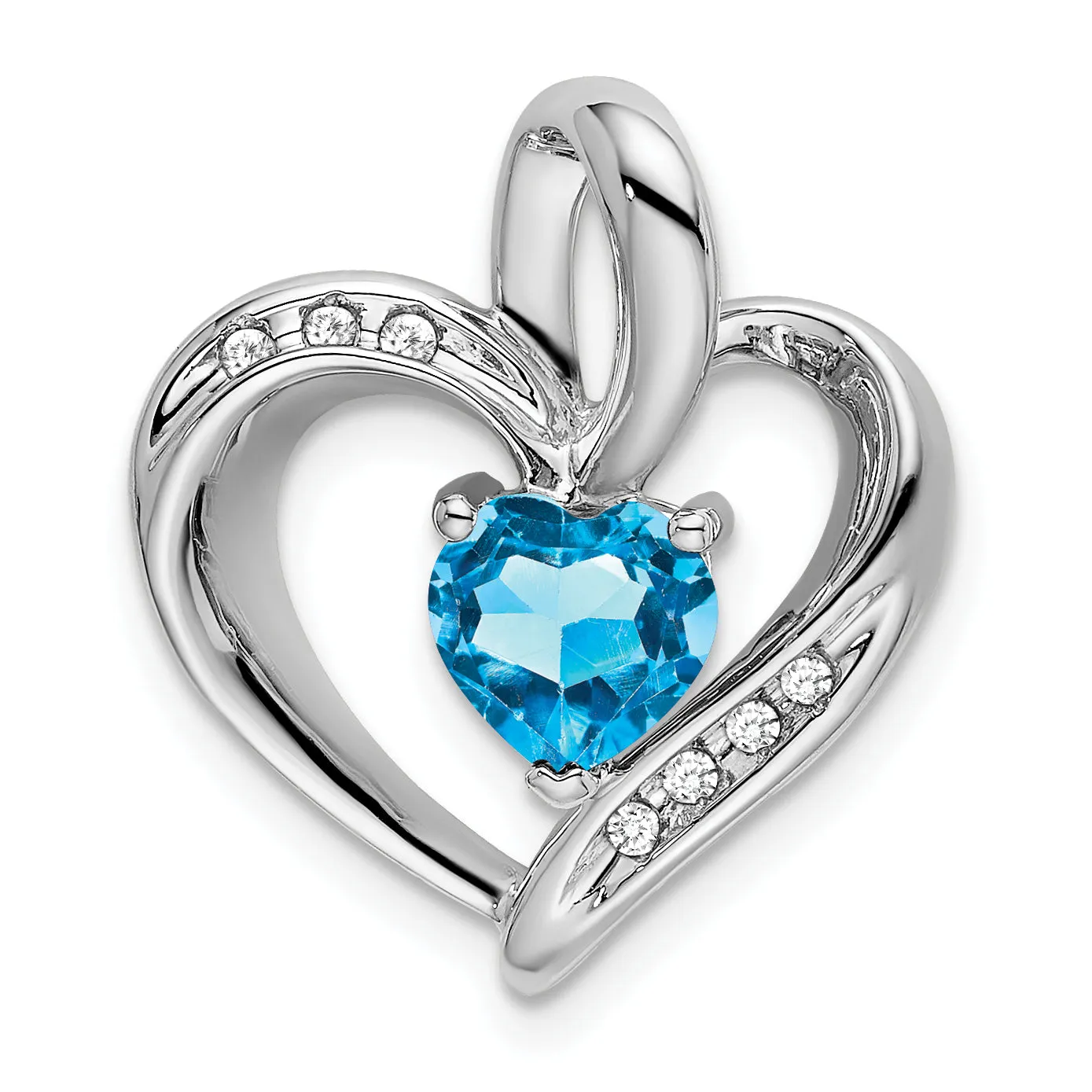 14k White Gold Blue Topaz and Diamond Heart Pendant