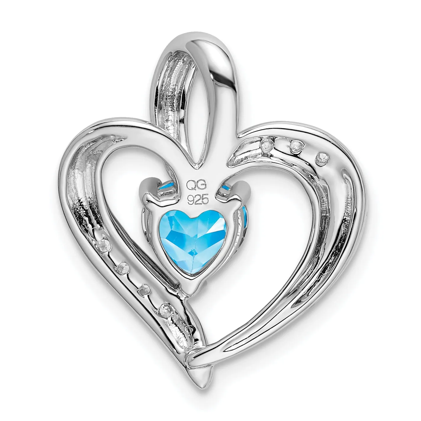 14k White Gold Blue Topaz and Diamond Heart Pendant