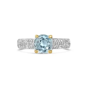 14K White Gold Blue Topaz and Diamond Ring