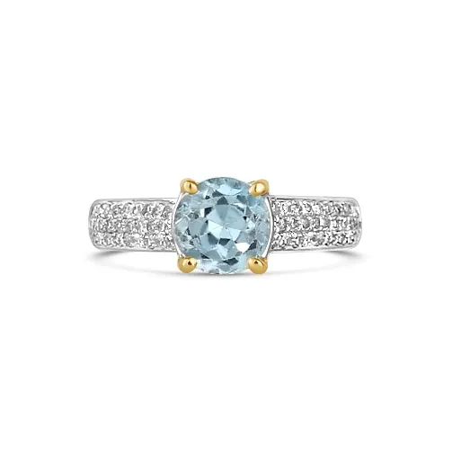 14K White Gold Blue Topaz and Diamond Ring