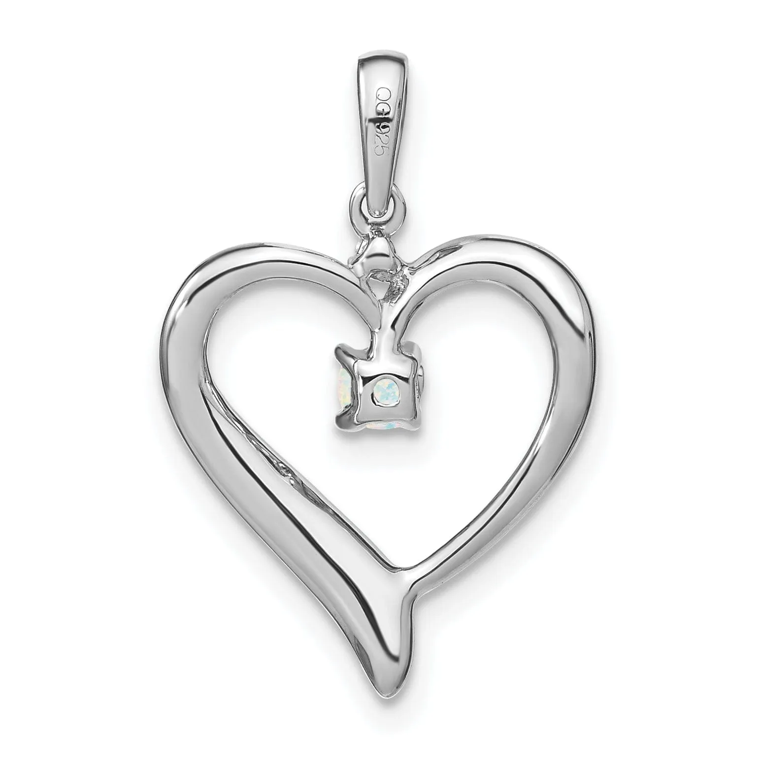 14k White Gold Polished Finish Created 0.065-CT Opal and 0.01-CT Diamond Women's  Heart Design Charm Pendant