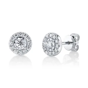 14K White Gold Round Diamond Stud Earrings