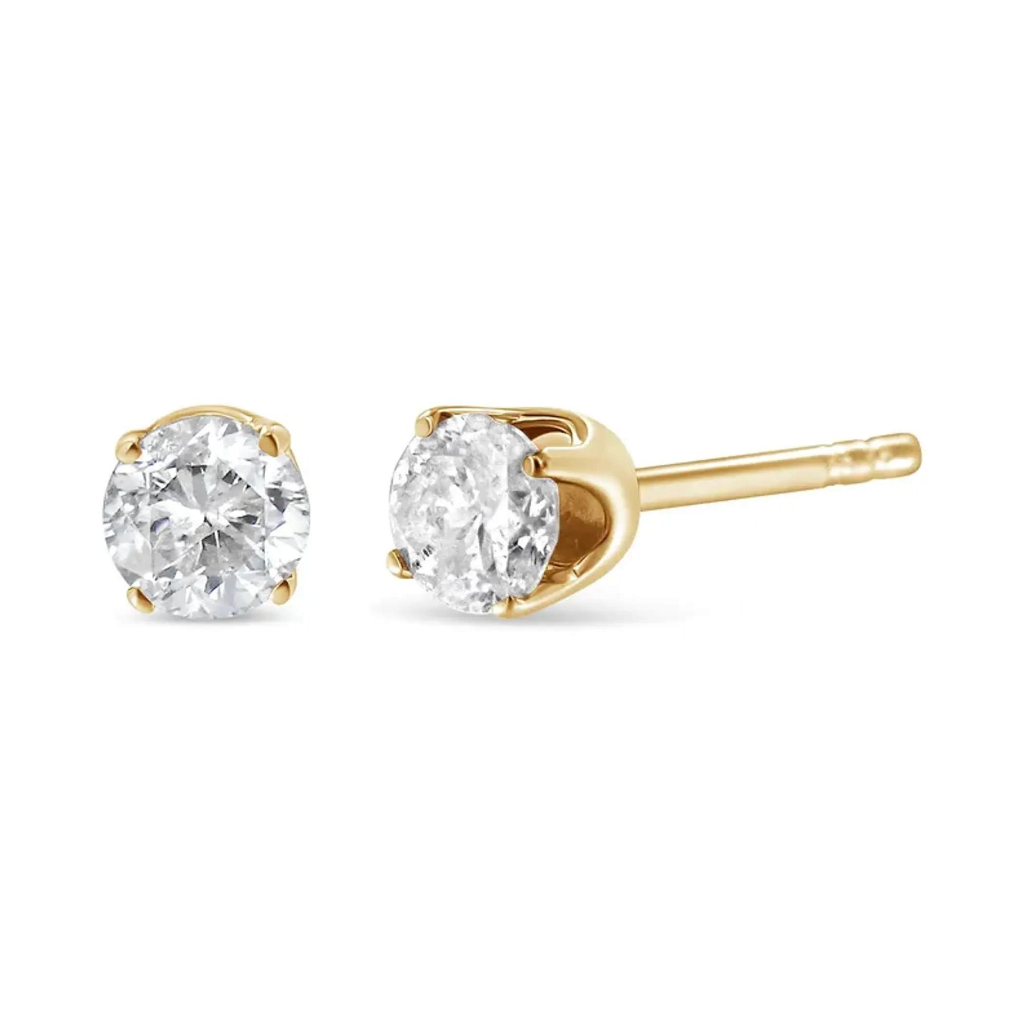 14K Yellow Gold 1/3 Cttw Round Brilliant-Cut Near Colorless Diamond Classic 4-Prong Stud Earrings (J-K Color, I1-I2 Clarity)