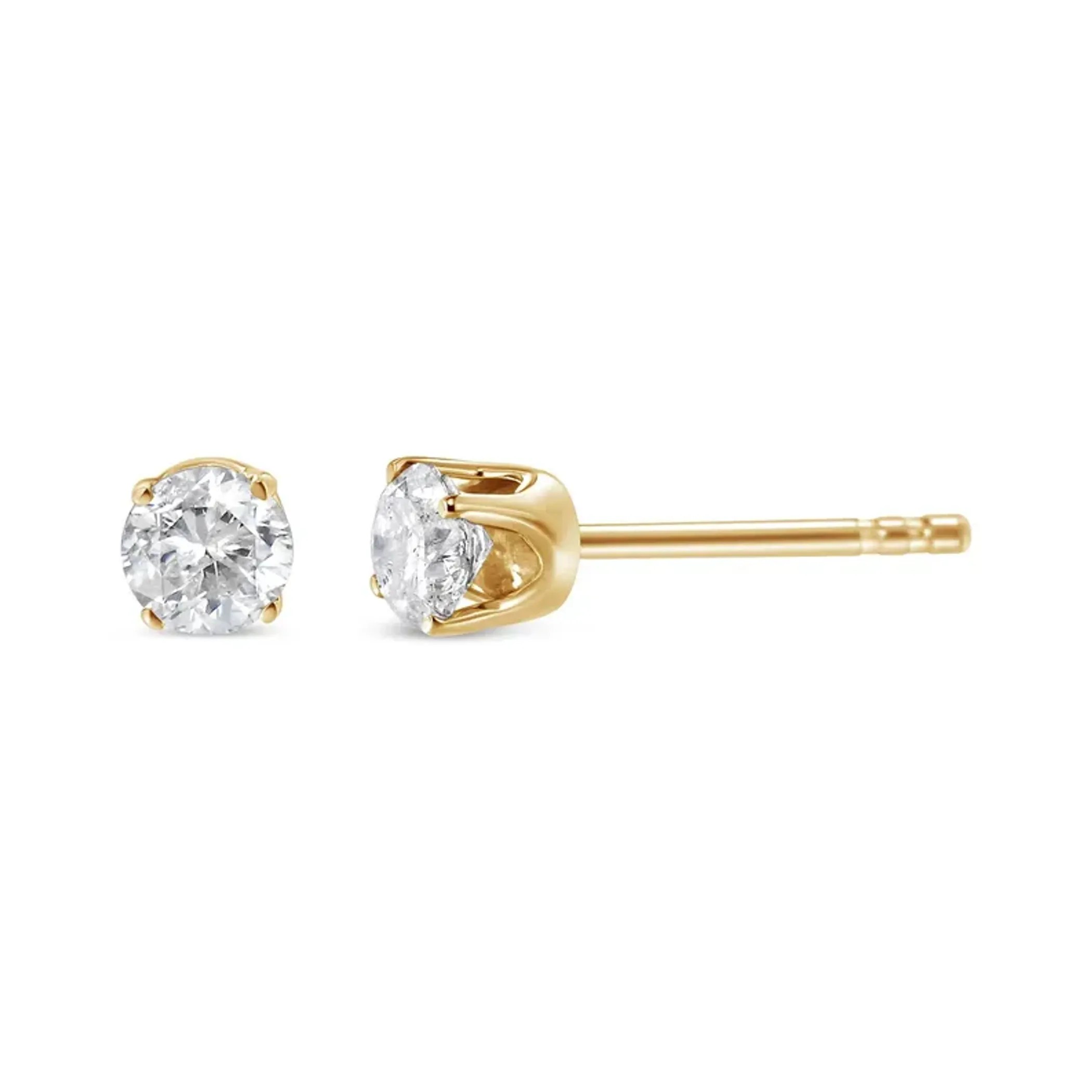 14K Yellow Gold 1/3 Cttw Round Brilliant-Cut Near Colorless Diamond Classic 4-Prong Stud Earrings (J-K Color, I1-I2 Clarity)