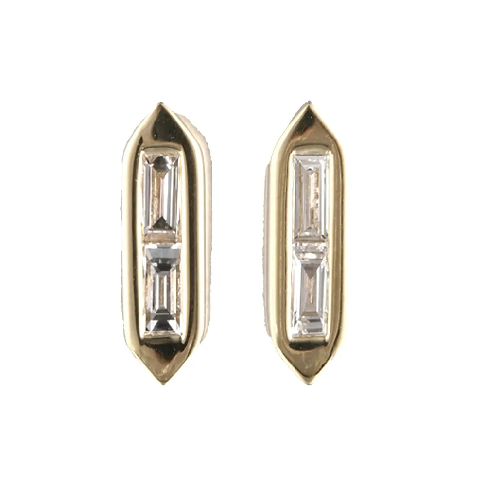 14K Yellow Gold Baguette Diamond Stud Earrings