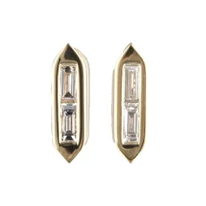 14K Yellow Gold Baguette Diamond Stud Earrings