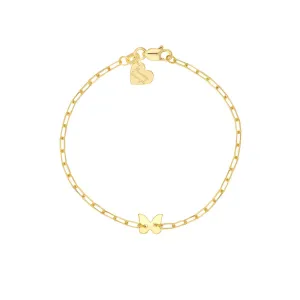 14K Yellow Gold Kid's Paper Clip Chain Bracelet with Butterfly