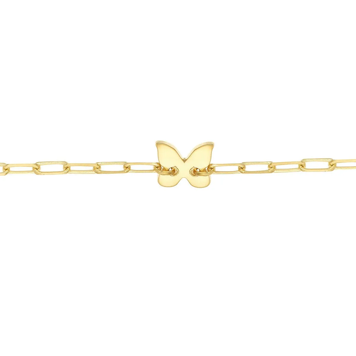 14K Yellow Gold Kid's Paper Clip Chain Bracelet with Butterfly