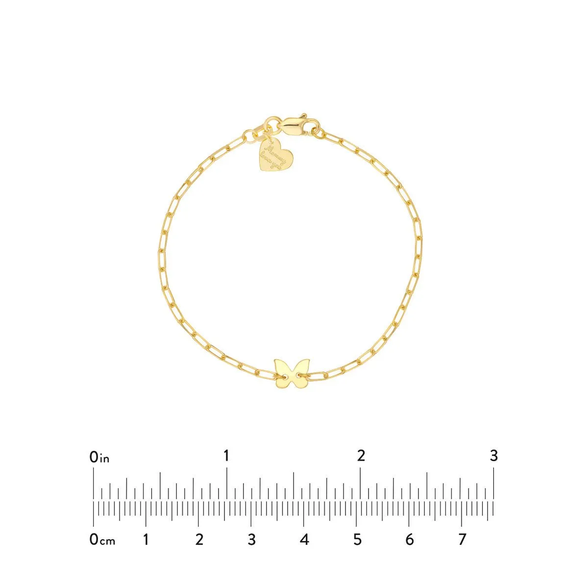 14K Yellow Gold Kid's Paper Clip Chain Bracelet with Butterfly