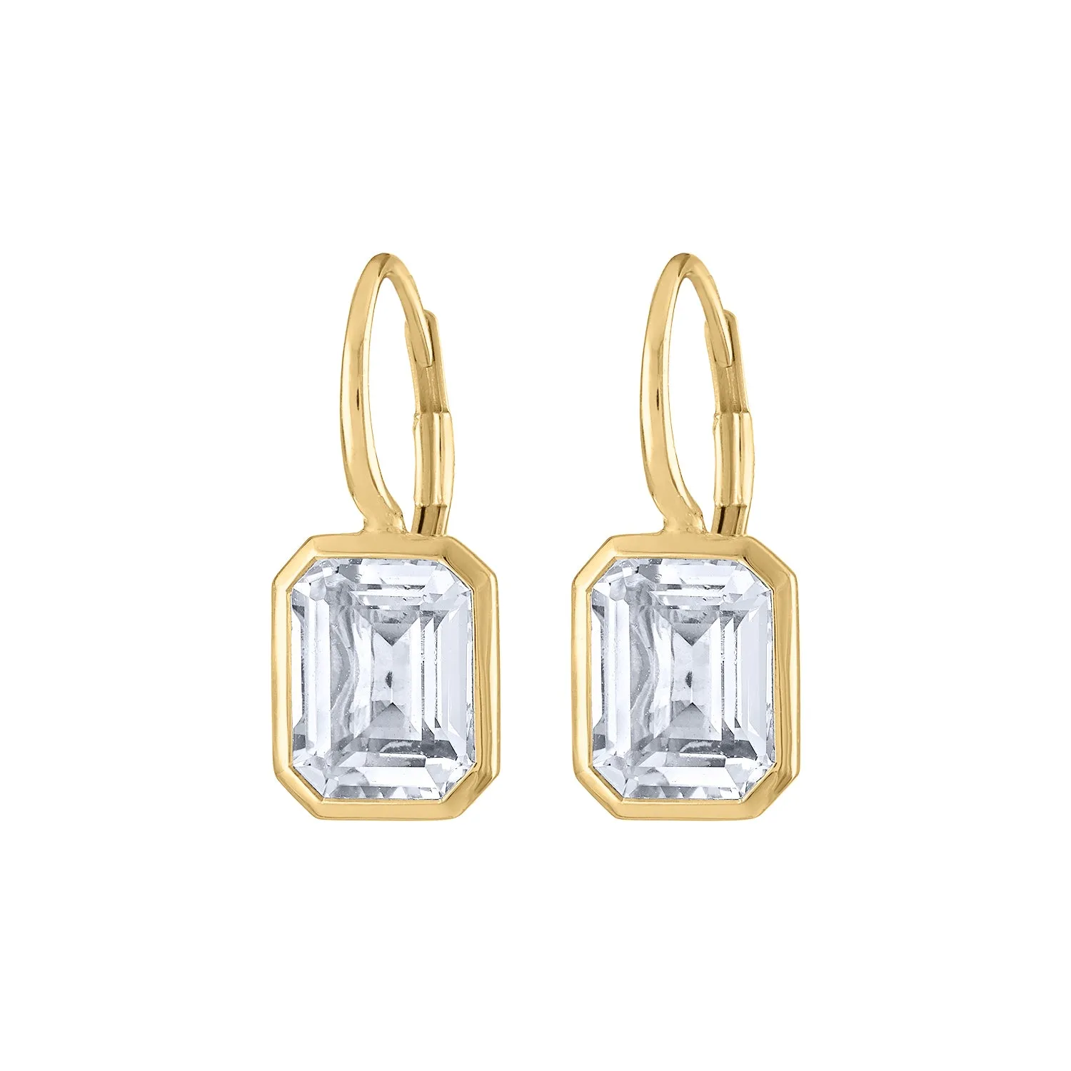 14KT GOLD WHITE TOPAZ BEZEL DROP EARRING