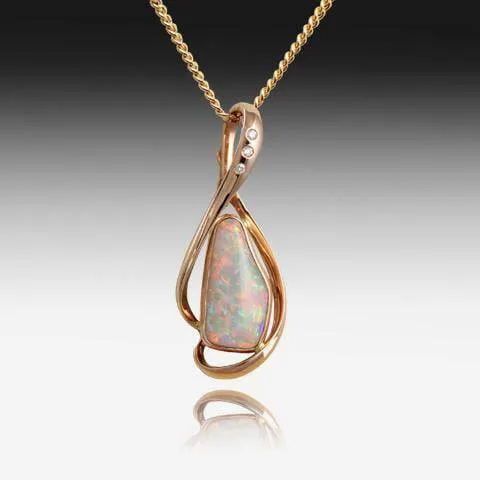 14kt Rose Gold Light Opal and diamond pendant