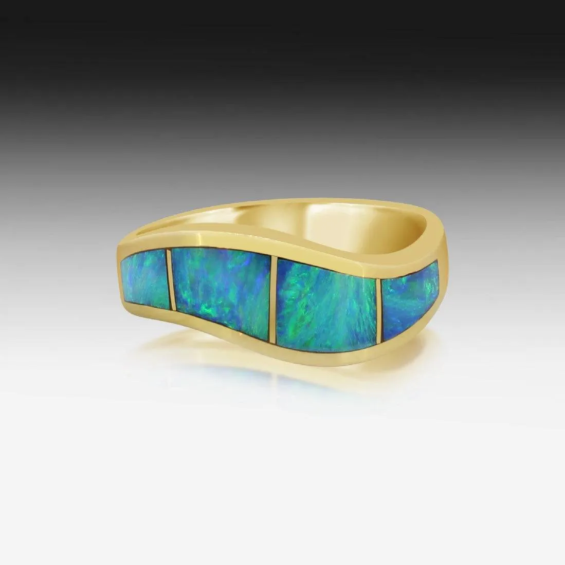 14kt Yellow Gold wave ring set with Opal inlayed