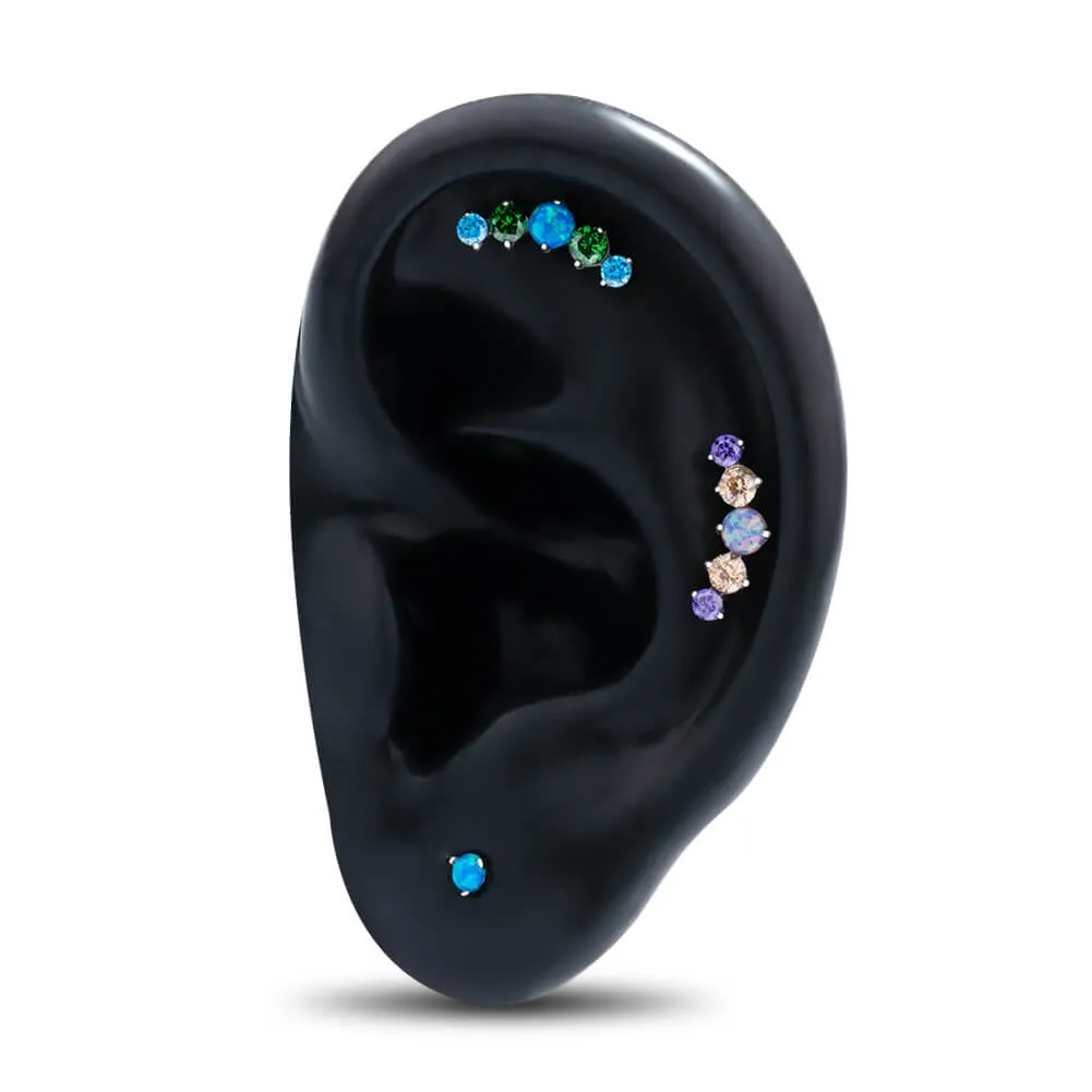 16G Titanium Internally Threaded Opal & Colorful CZ Top Flat Back Cartilage Earring