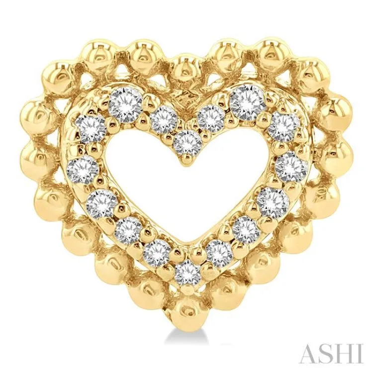 1/8 ctw Petite Heart Round Cut Diamond Fashion Stud Earring in 10K Yellow Gold