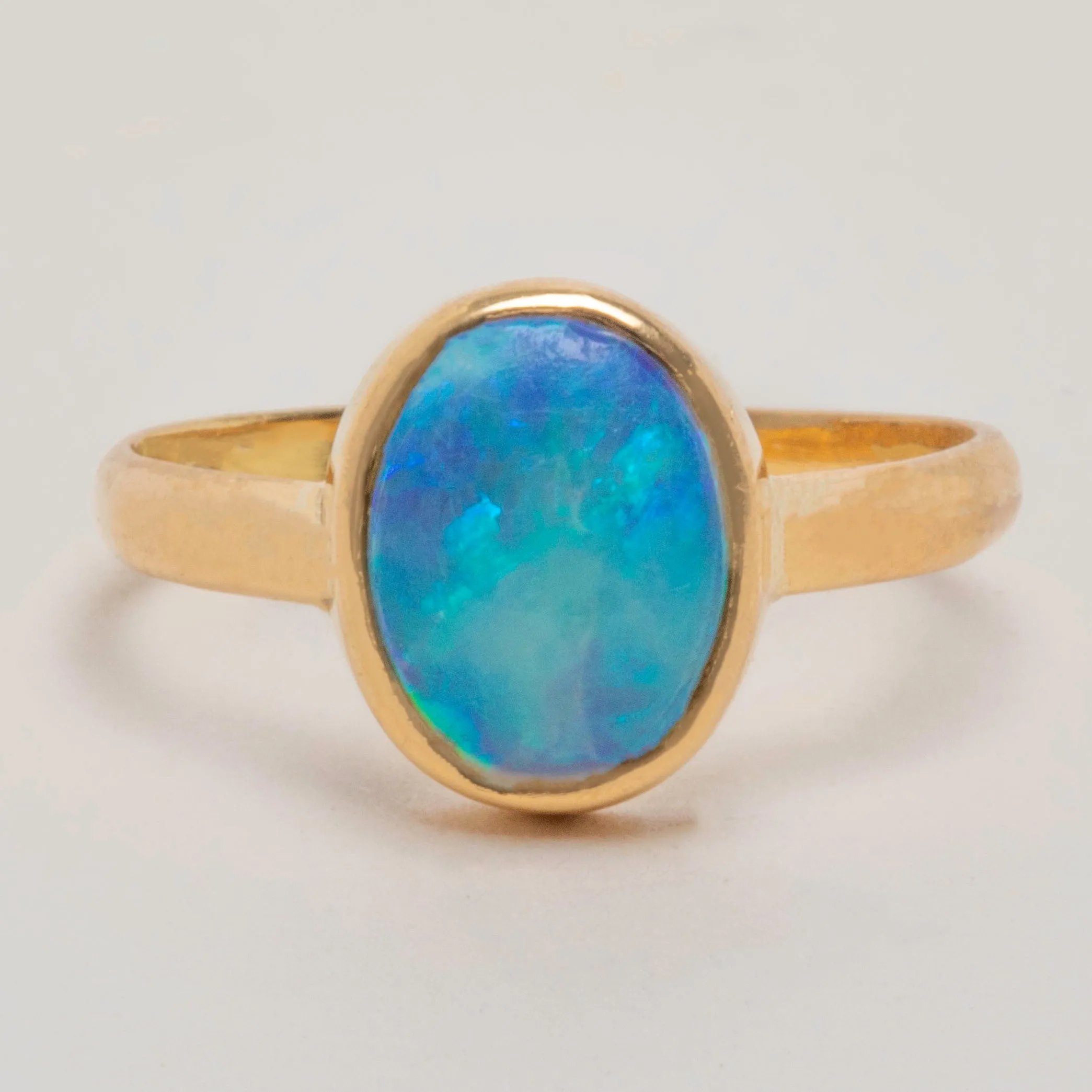 18ct Gold Black Opal Solitaire Bezel-Set Ring, 1.00ct