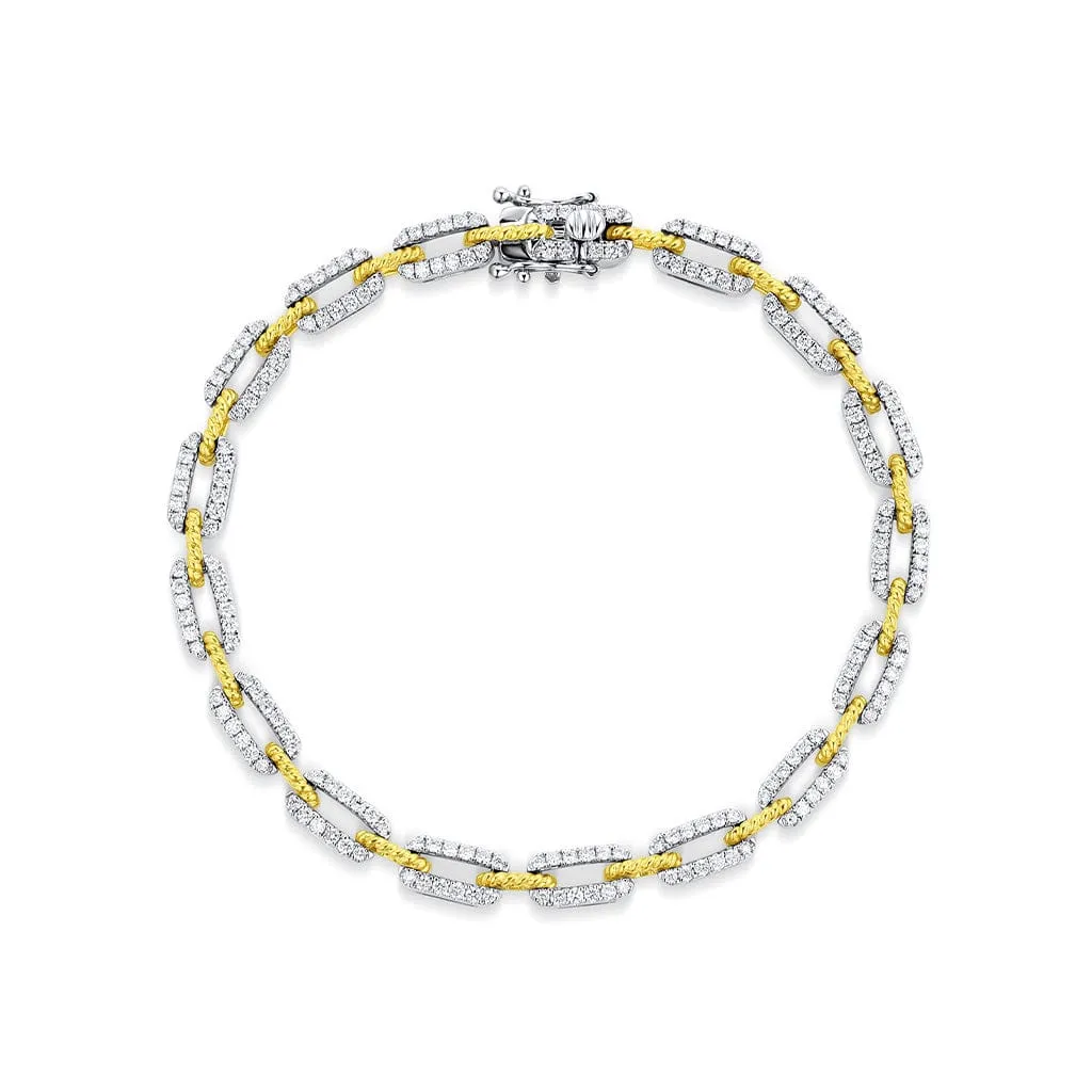 18kt White and Yellow Gold 1.33ctw Diamond Chain Link Bracelet