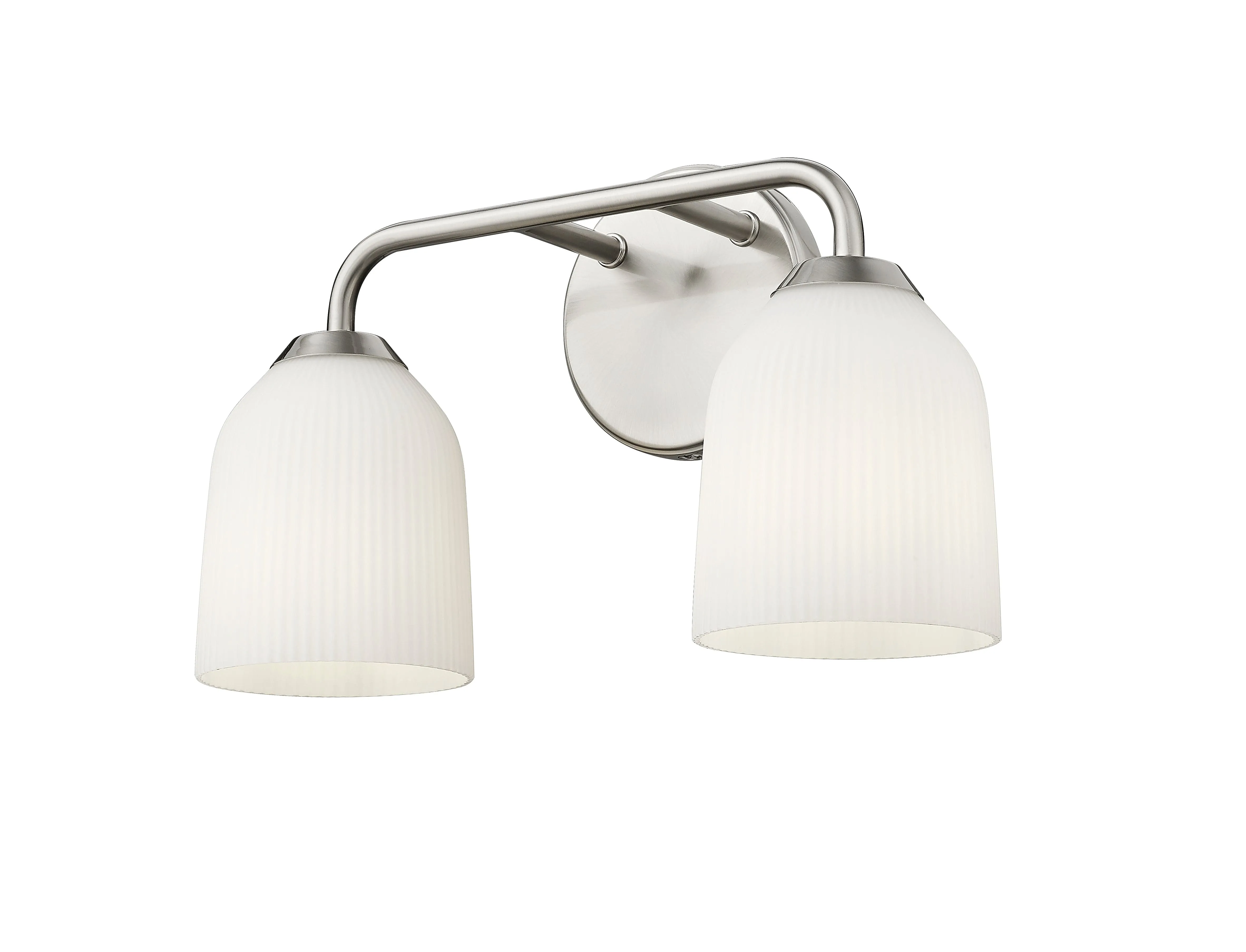 2 Lamps Norah Vanity Light - Brushed Nickel - Opal Ribbed Glass - 15in. Wide