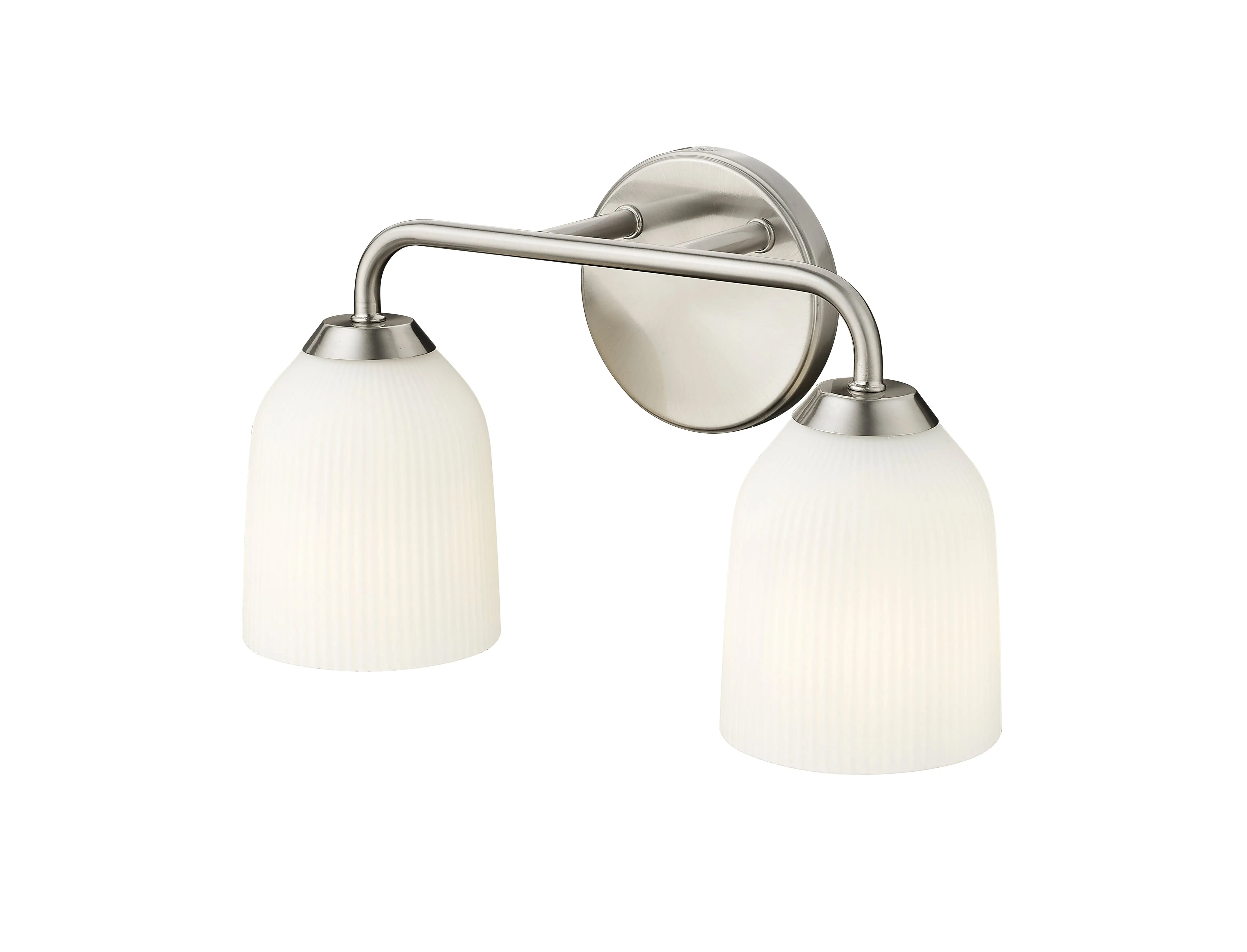 2 Lamps Norah Vanity Light - Brushed Nickel - Opal Ribbed Glass - 15in. Wide