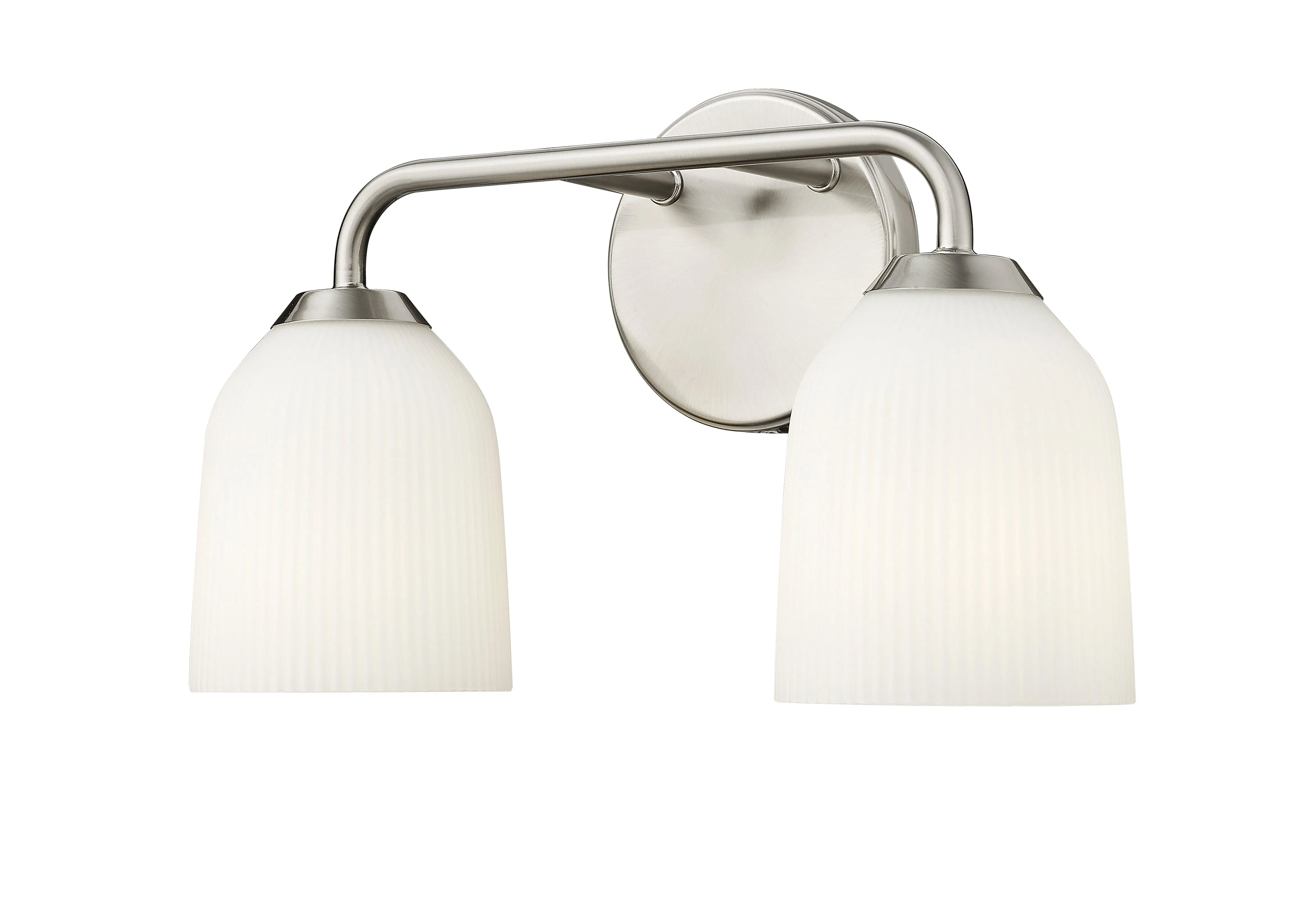 2 Lamps Norah Vanity Light - Brushed Nickel - Opal Ribbed Glass - 15in. Wide