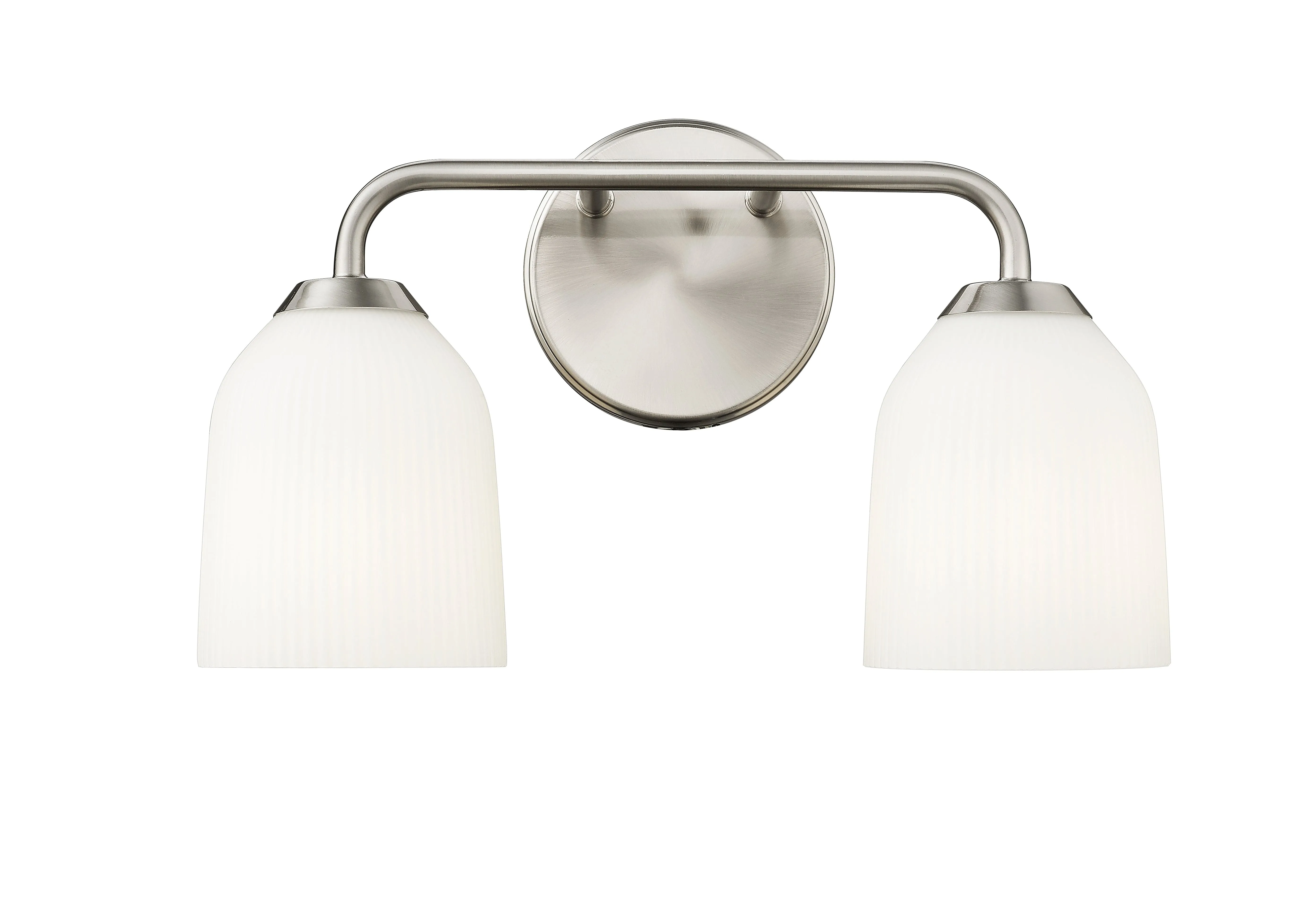 2 Lamps Norah Vanity Light - Brushed Nickel - Opal Ribbed Glass - 15in. Wide