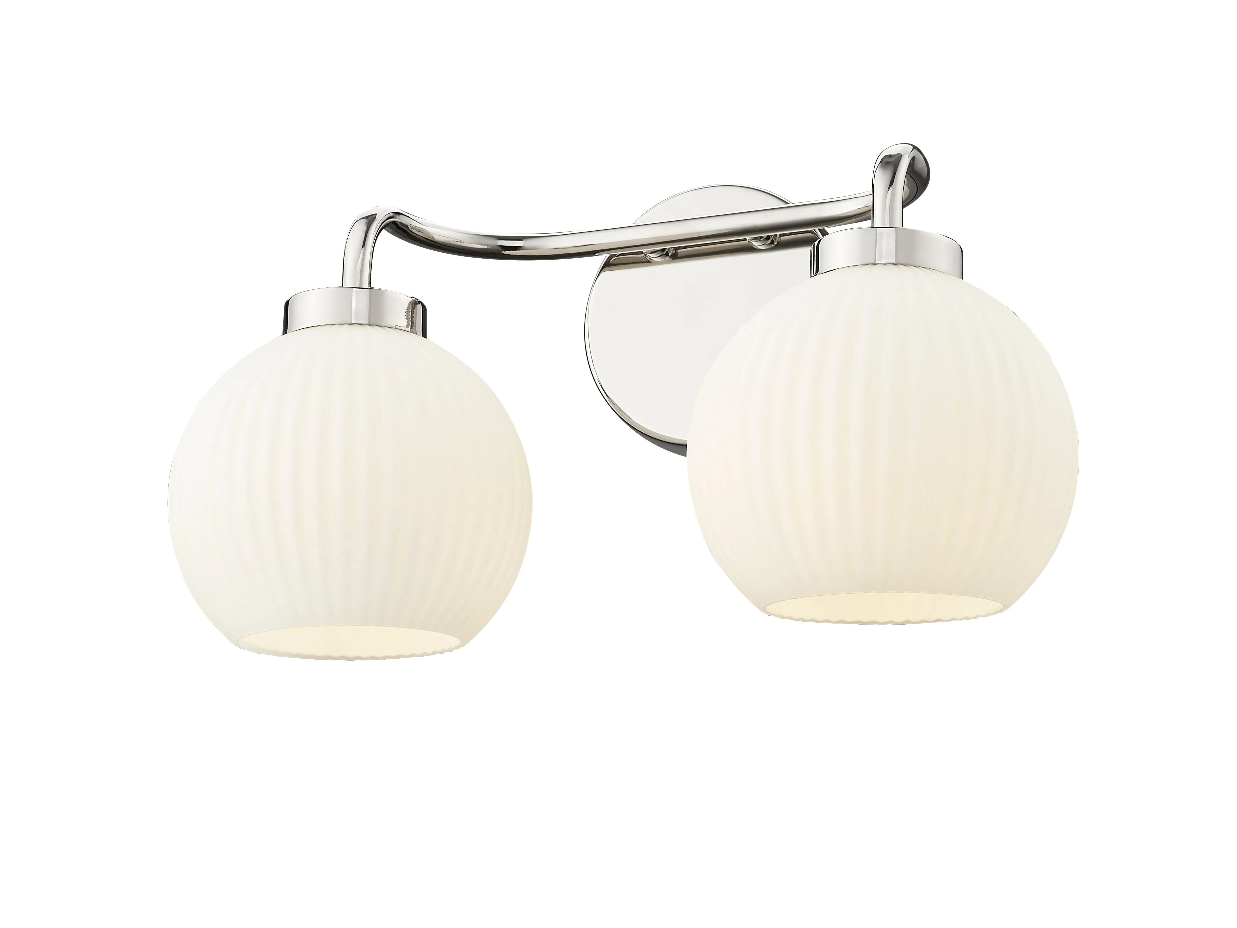 2 Lamps Oprah Vanity Light - Polished Nickel - Opal Ribbed Glass - 15in. Wide