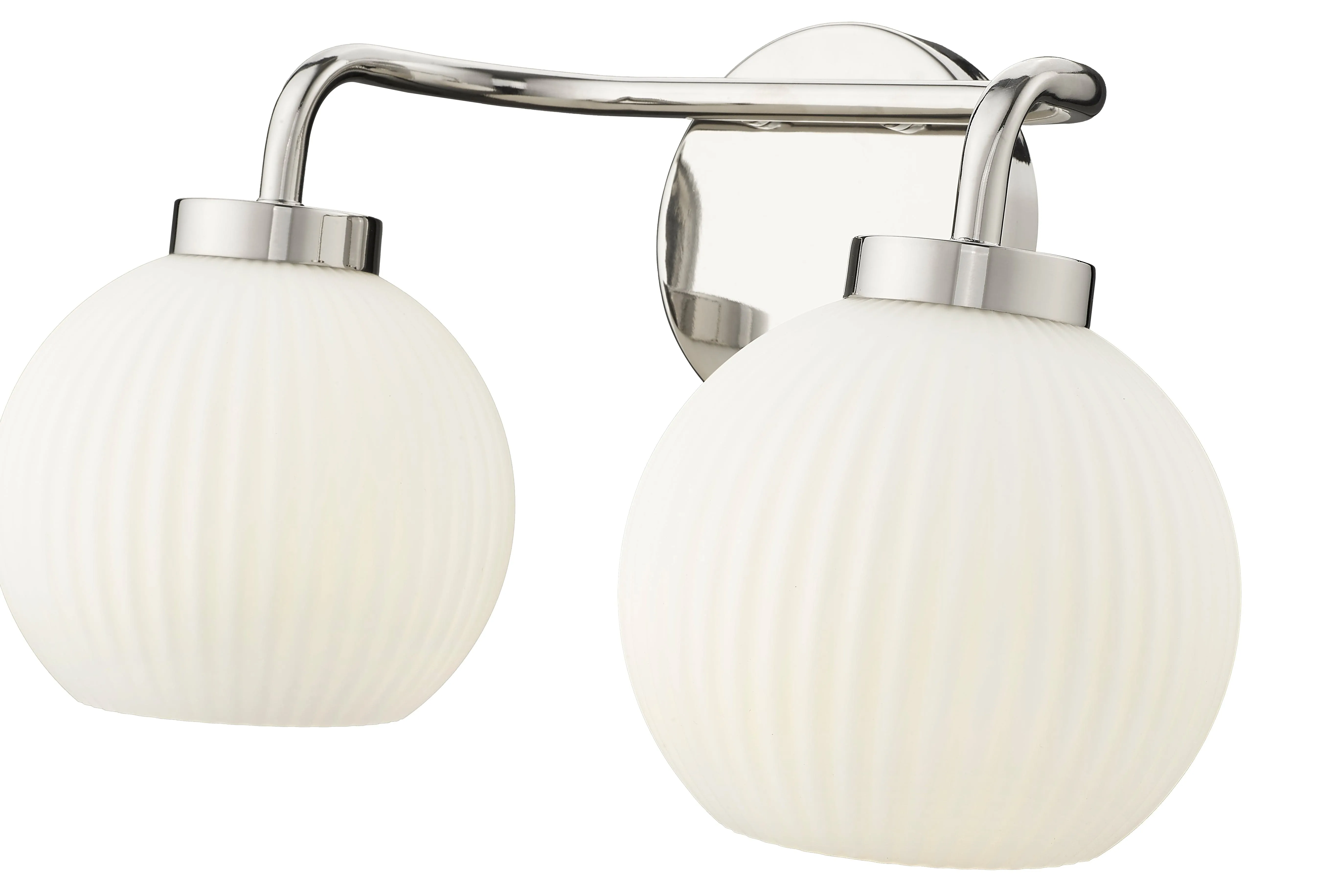 2 Lamps Oprah Vanity Light - Polished Nickel - Opal Ribbed Glass - 15in. Wide