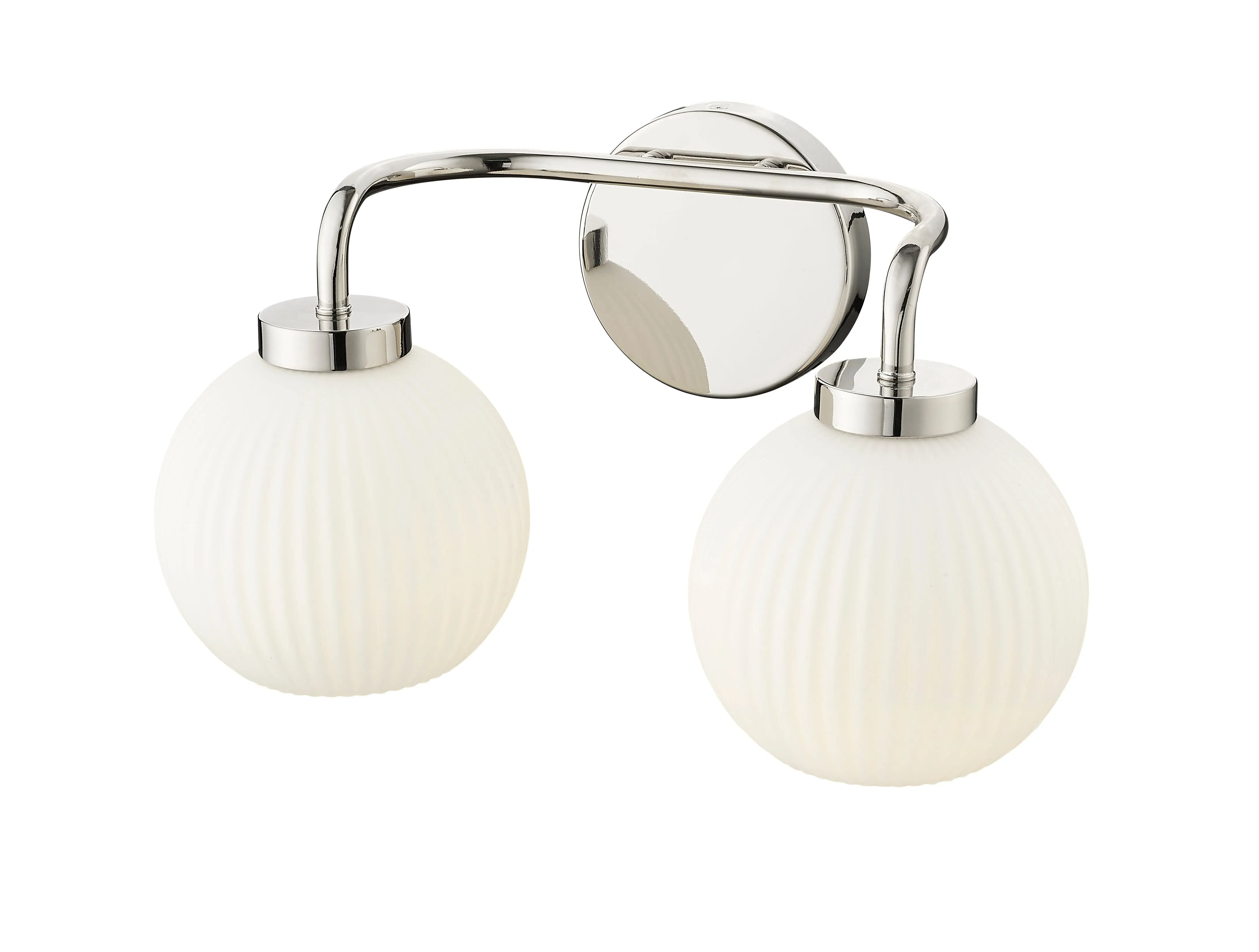 2 Lamps Oprah Vanity Light - Polished Nickel - Opal Ribbed Glass - 15in. Wide