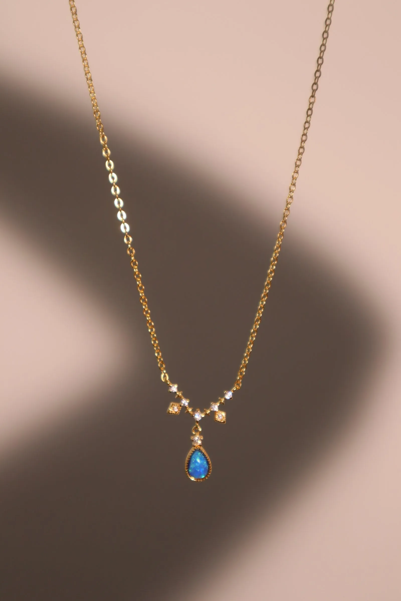 24K Gold Vermeil Blue Opal Droplet Necklace