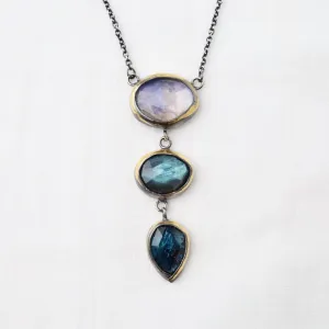 3 Drop Rim Necklace with Labradorite, Moonstone & Kyanite