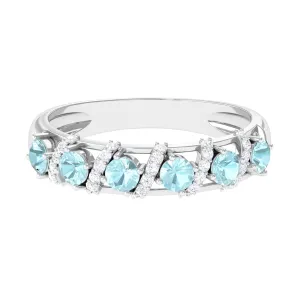 3/4 CT Sky Blue Topaz Designer Anniversary Band with Diamond