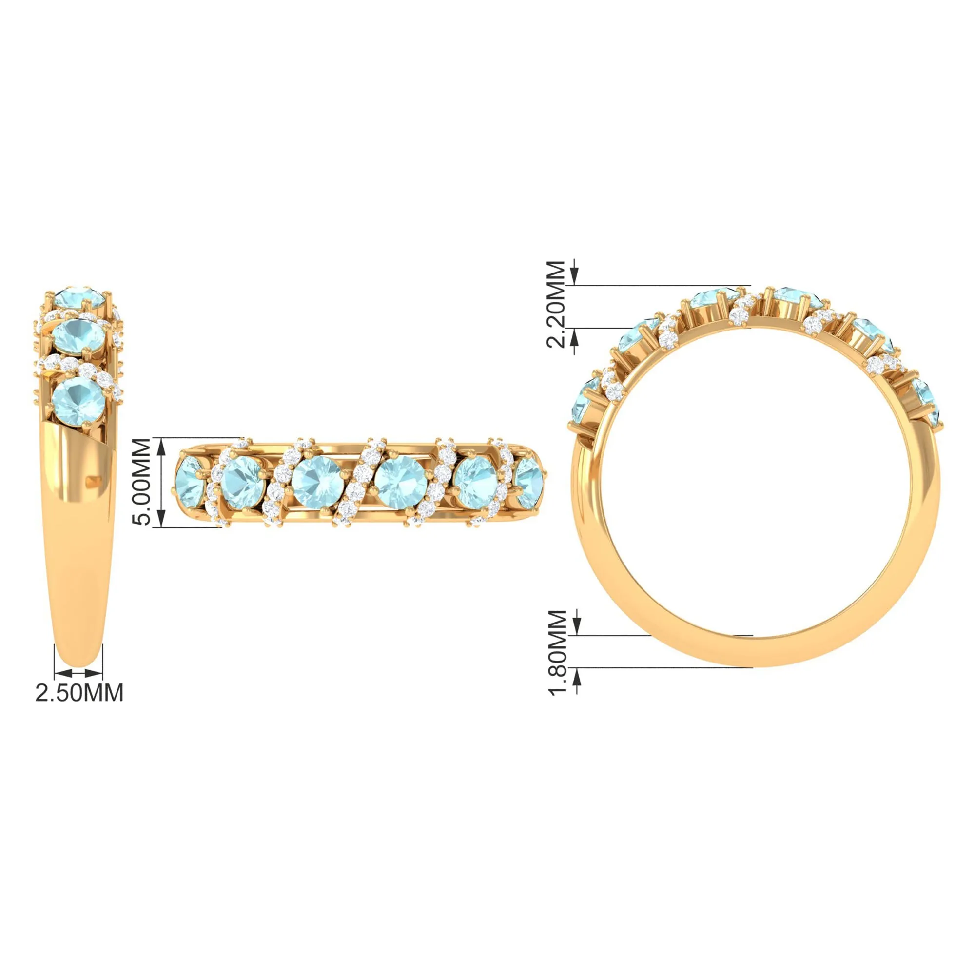 3/4 CT Sky Blue Topaz Designer Anniversary Band with Diamond