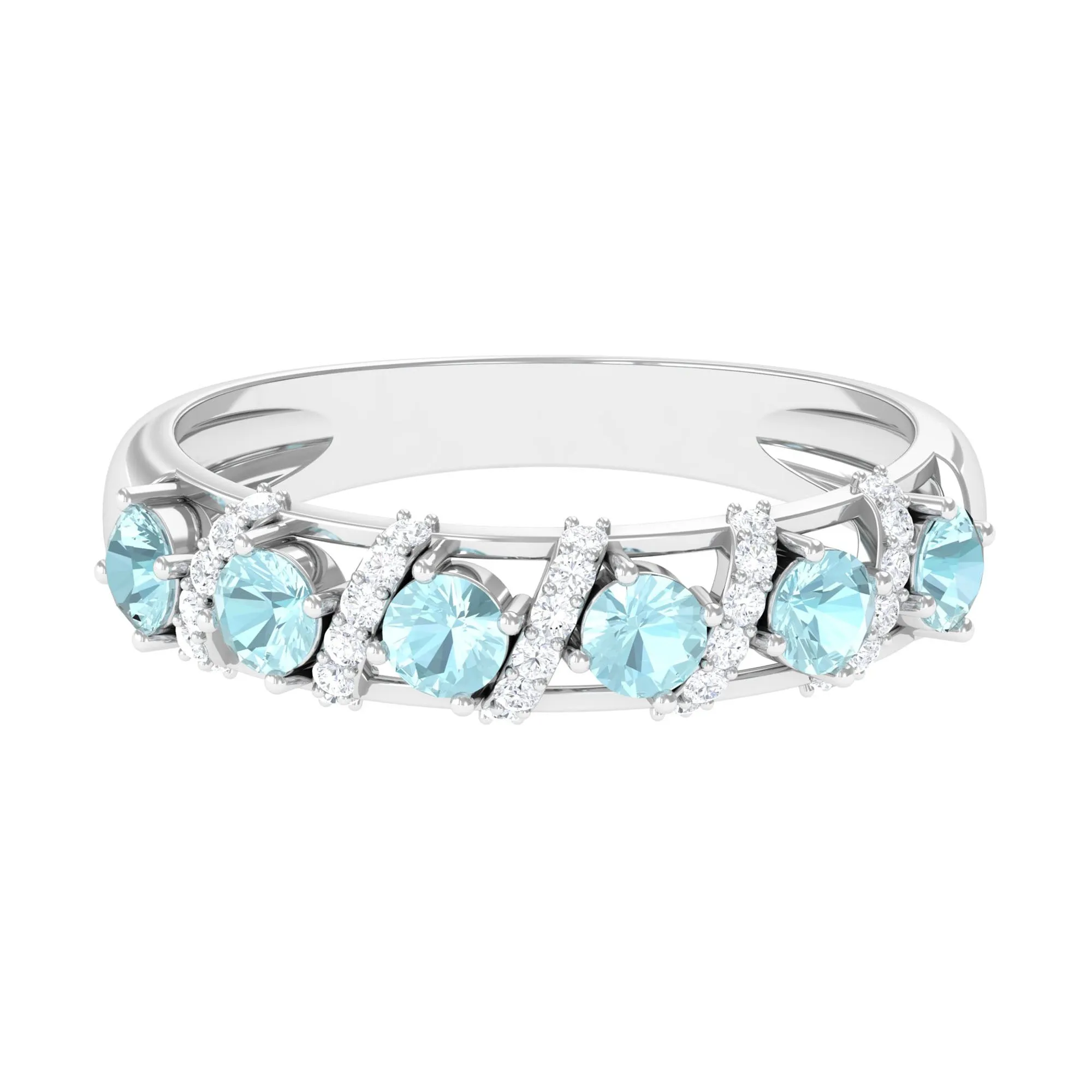 3/4 CT Sky Blue Topaz Designer Anniversary Band with Diamond