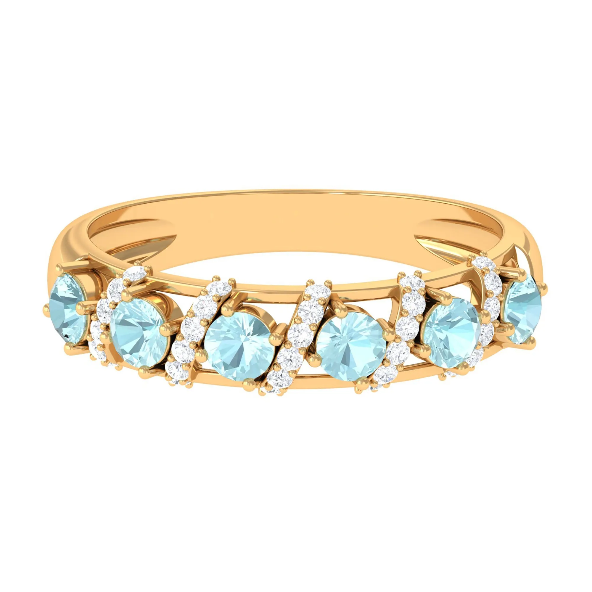 3/4 CT Sky Blue Topaz Designer Anniversary Band with Diamond