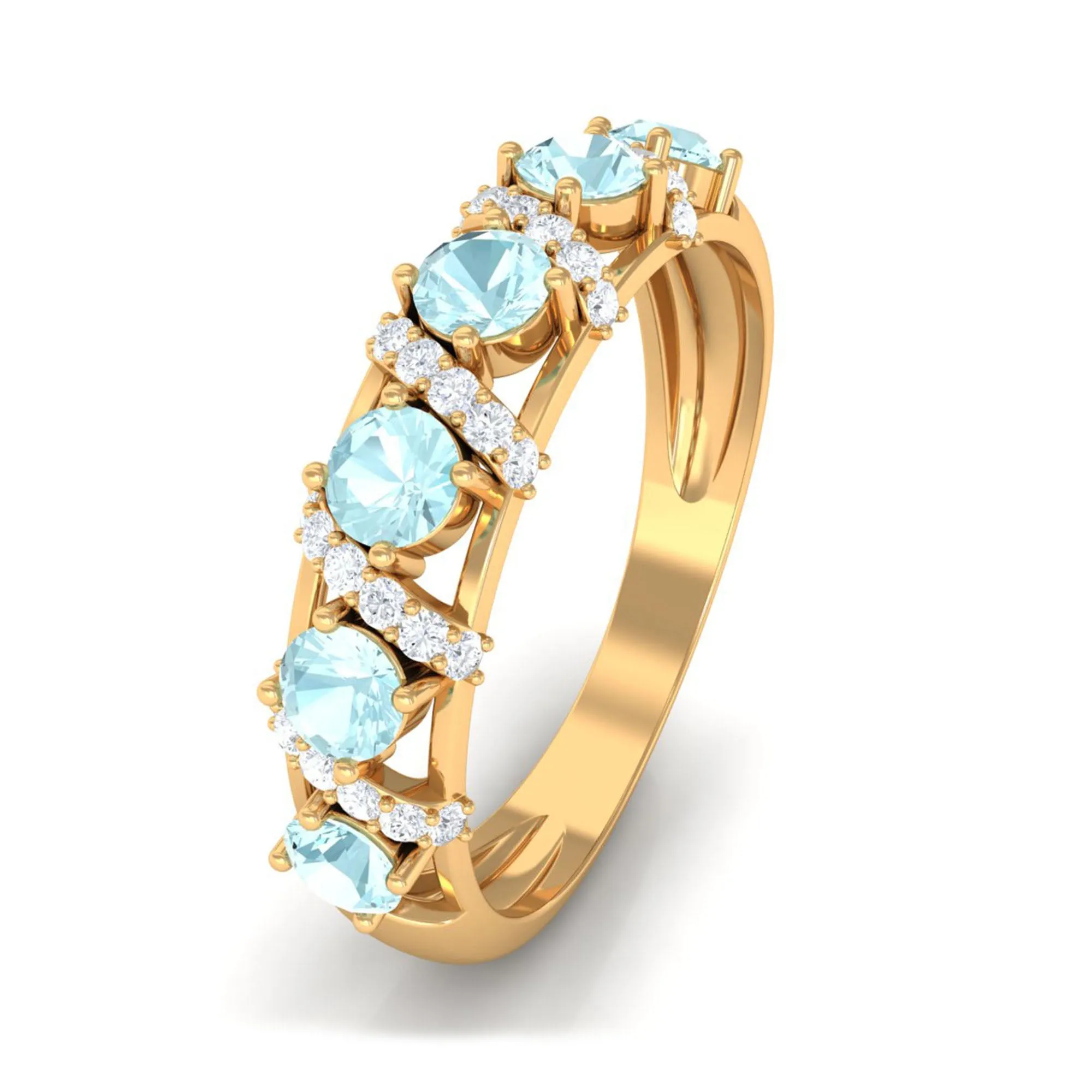 3/4 CT Sky Blue Topaz Designer Anniversary Band with Diamond