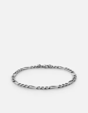 3mm Figaro Chain Bracelet, Sterling Silver