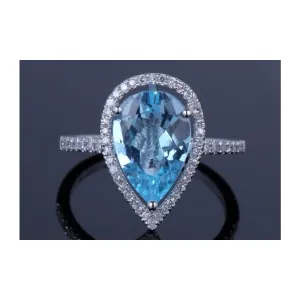 4.00 CTTW Genuine Blue Topaz Gemstone Pear Cut Ring