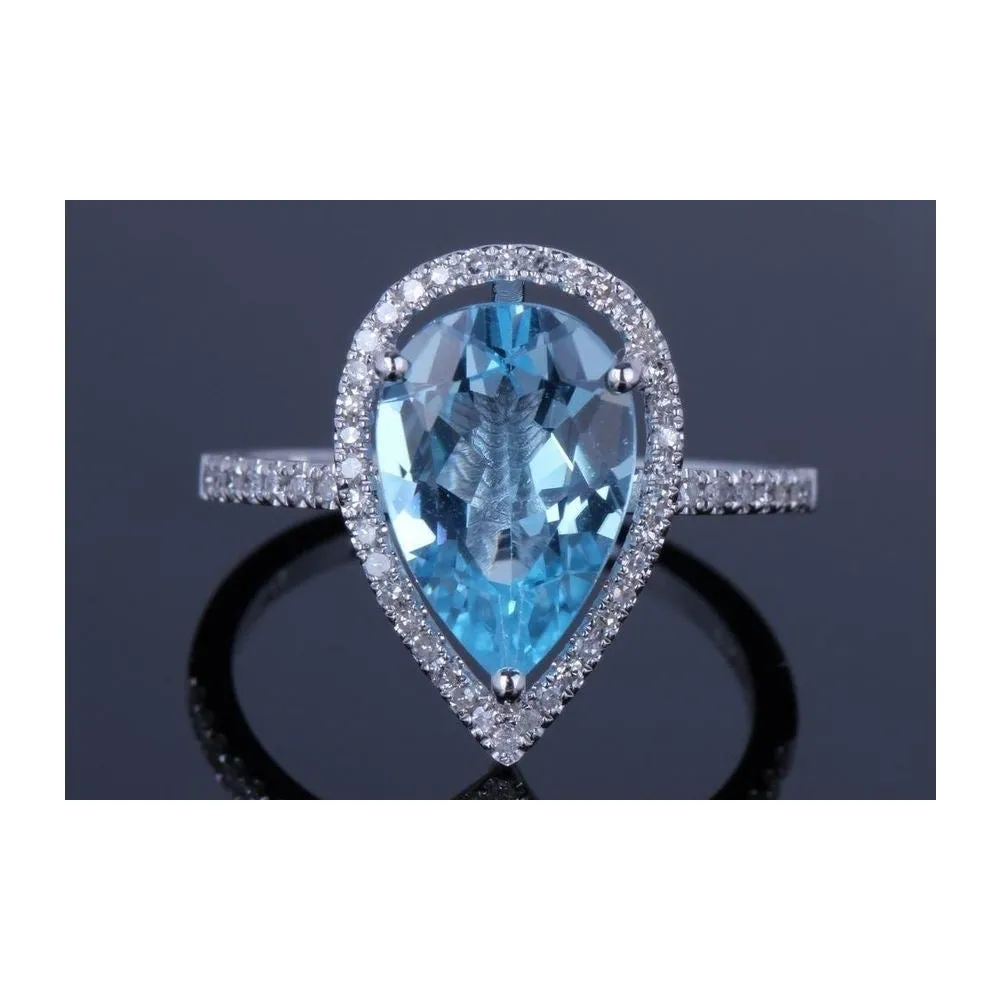 4.00 CTTW Genuine Blue Topaz Gemstone Pear Cut Ring